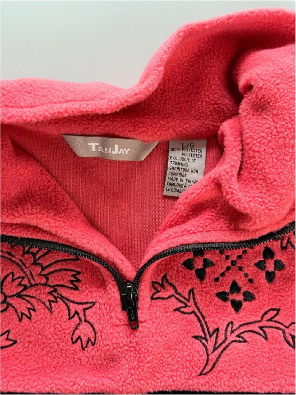 TanJay Fleece Pullover Womens Large, Pink Black Quarter Zip Sweater Vintage - Picture 3 of 4